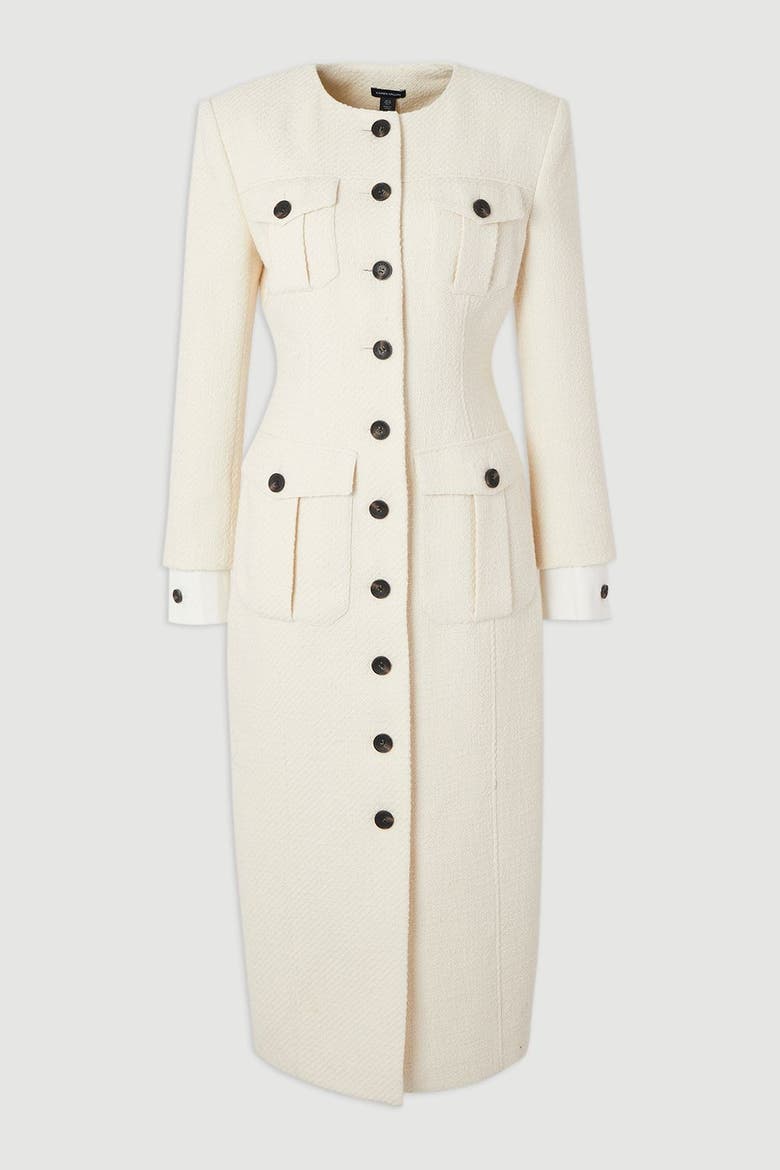 Tailored Pocket Front Midi Dress, Alternate, color, Cream