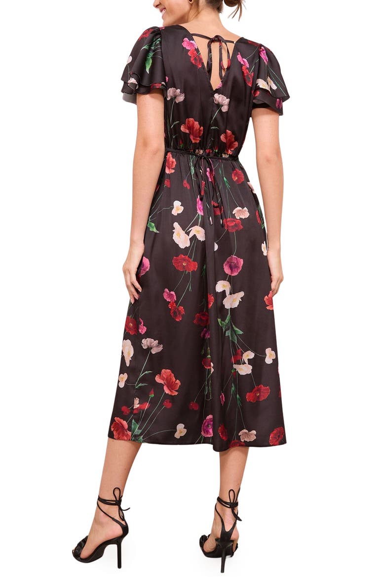 Floral Satin Midi Dress, Alternate, color, BLACK