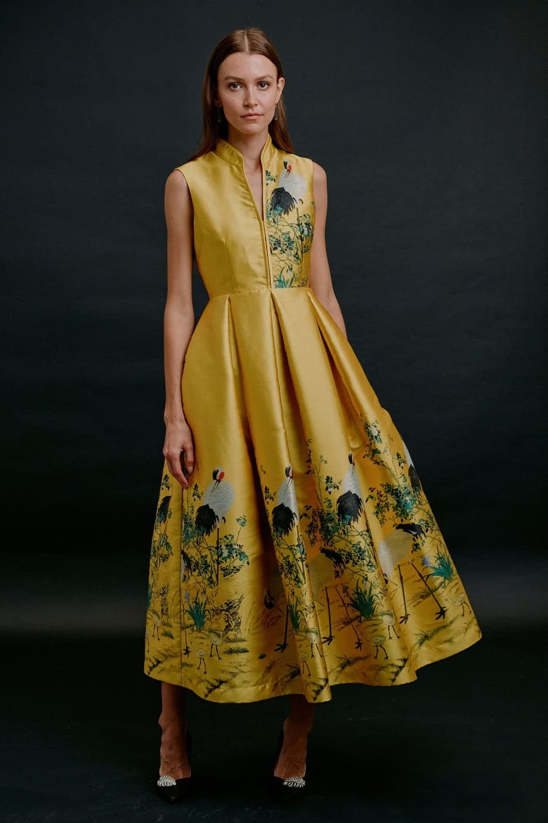 Royal Crane Dress, Alternate, color, Yellow
