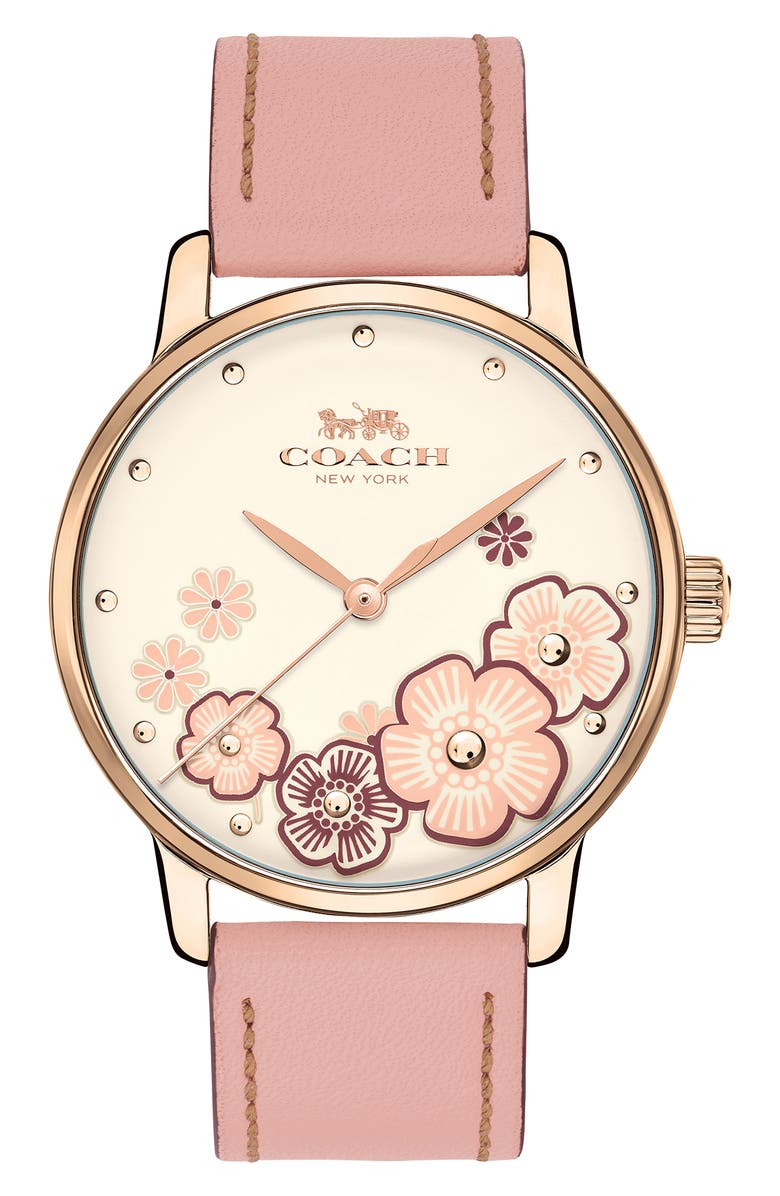 COACH Grand Leather Strap Watch, 36mm, Main, color, Multi