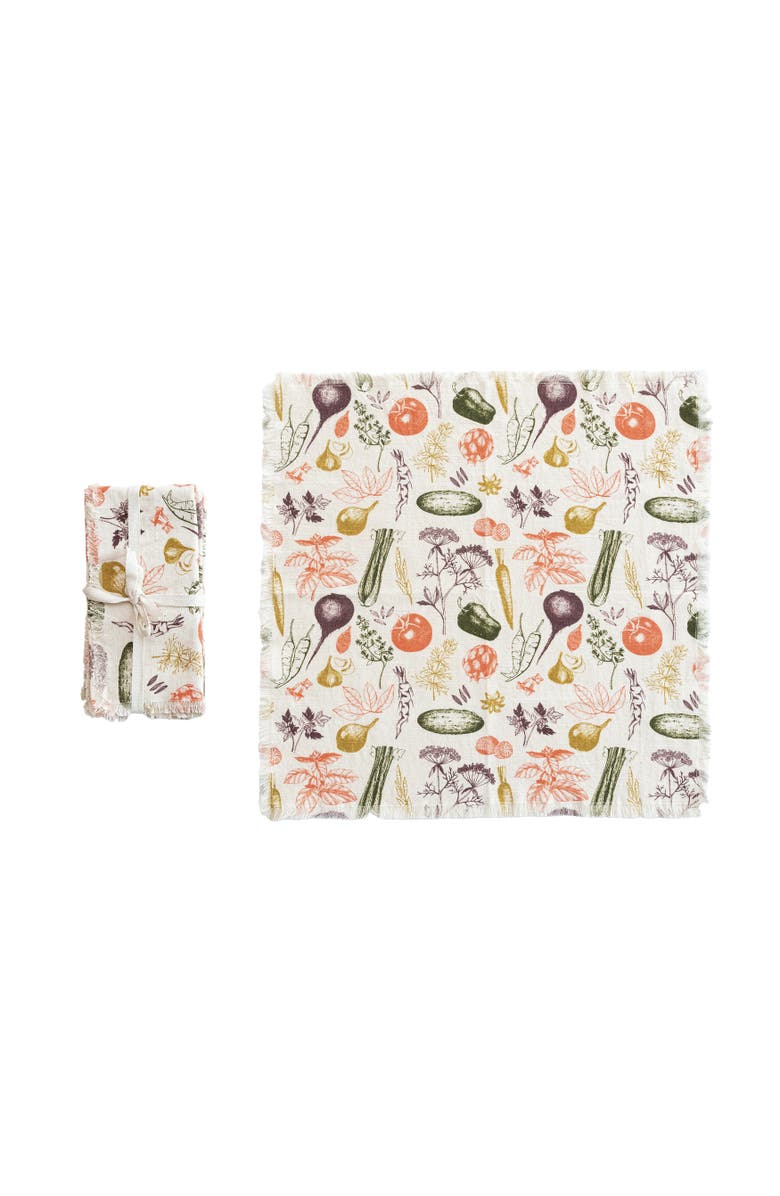 Storied Home Vegetable Print Napkins with Fringe, Main, color, White