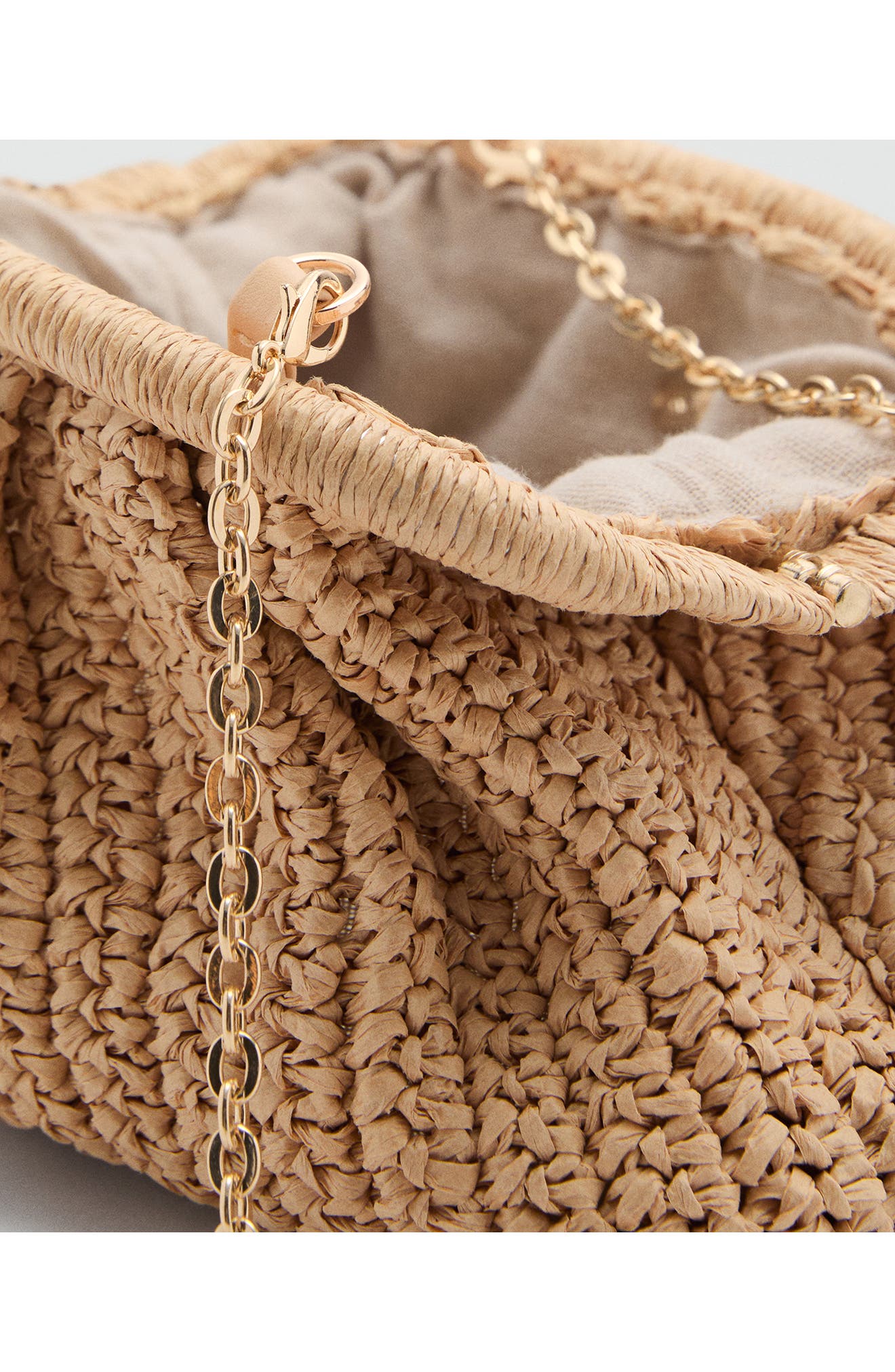 MANGO Natural Fiber Clutch Bag with Removable Chain Strap, Alternate, color, Beige