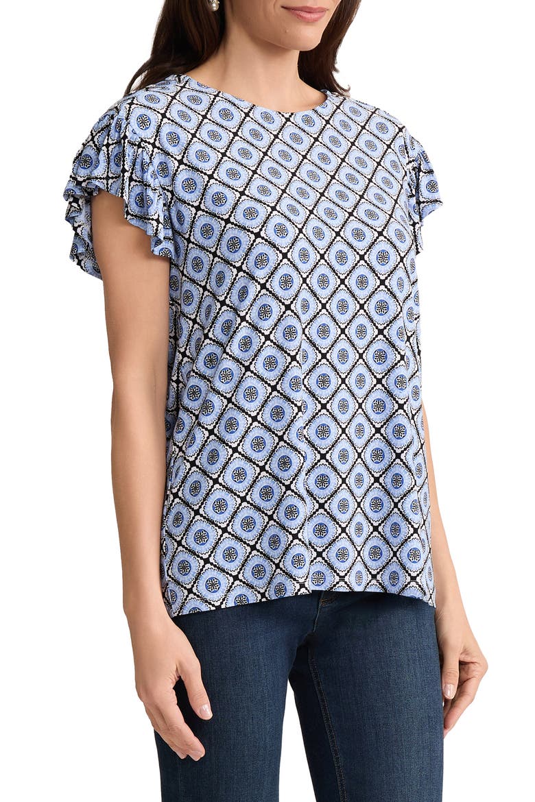 Print Flutter Sleeve Top, Alternate, color, BLUE BREEZE MULTI