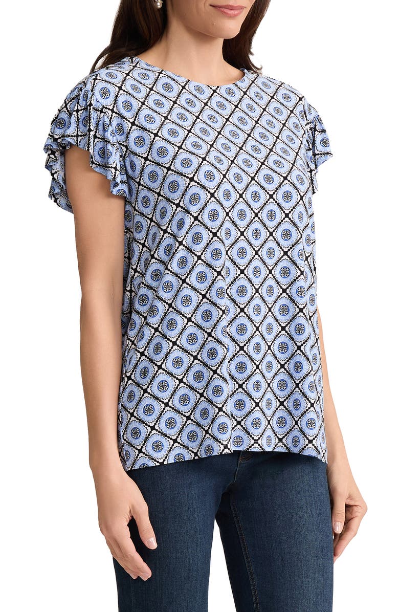 Jones New York Print Flutter Sleeve Top, Alternate, color, Blue Breeze Multi