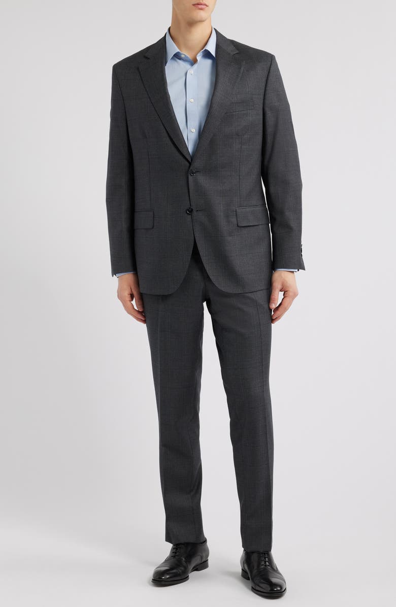 Peter Millar Hartford Classic Fit Black Glen Plaid Wool Suit, Main, color, Charcoal