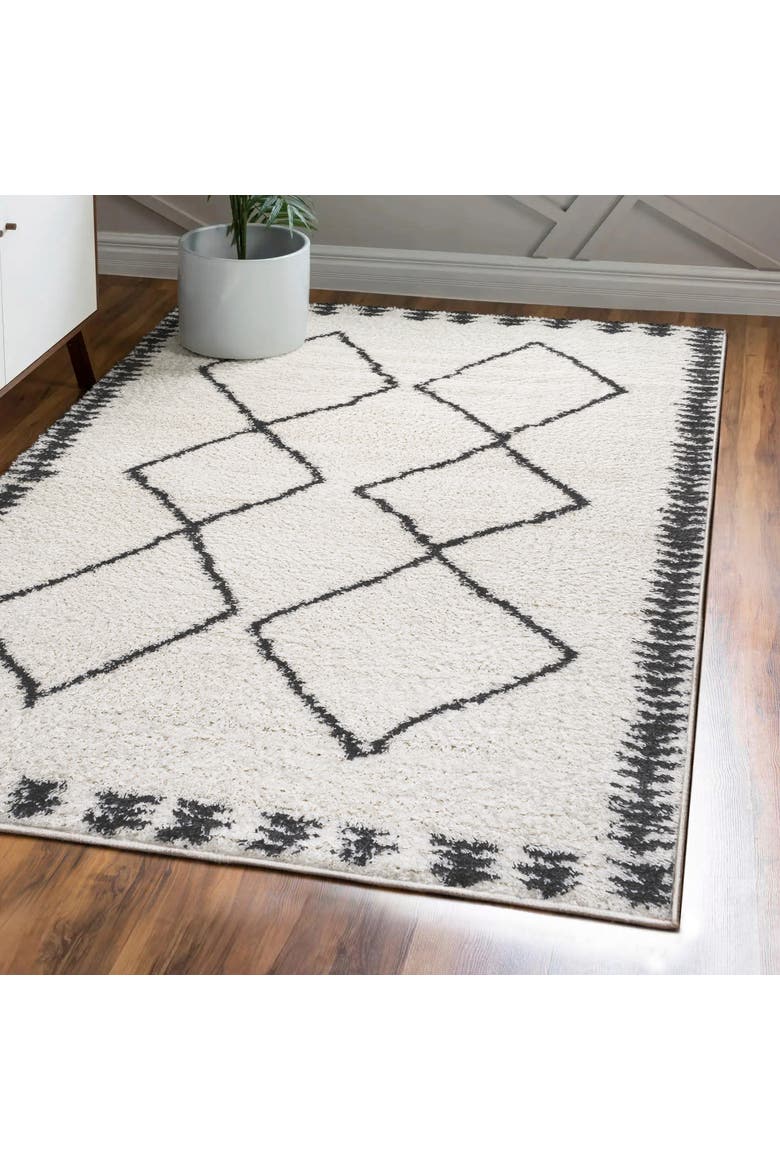Calvia Moroccan Diamond Shag Area Rug, Alternate, color, White/Gray