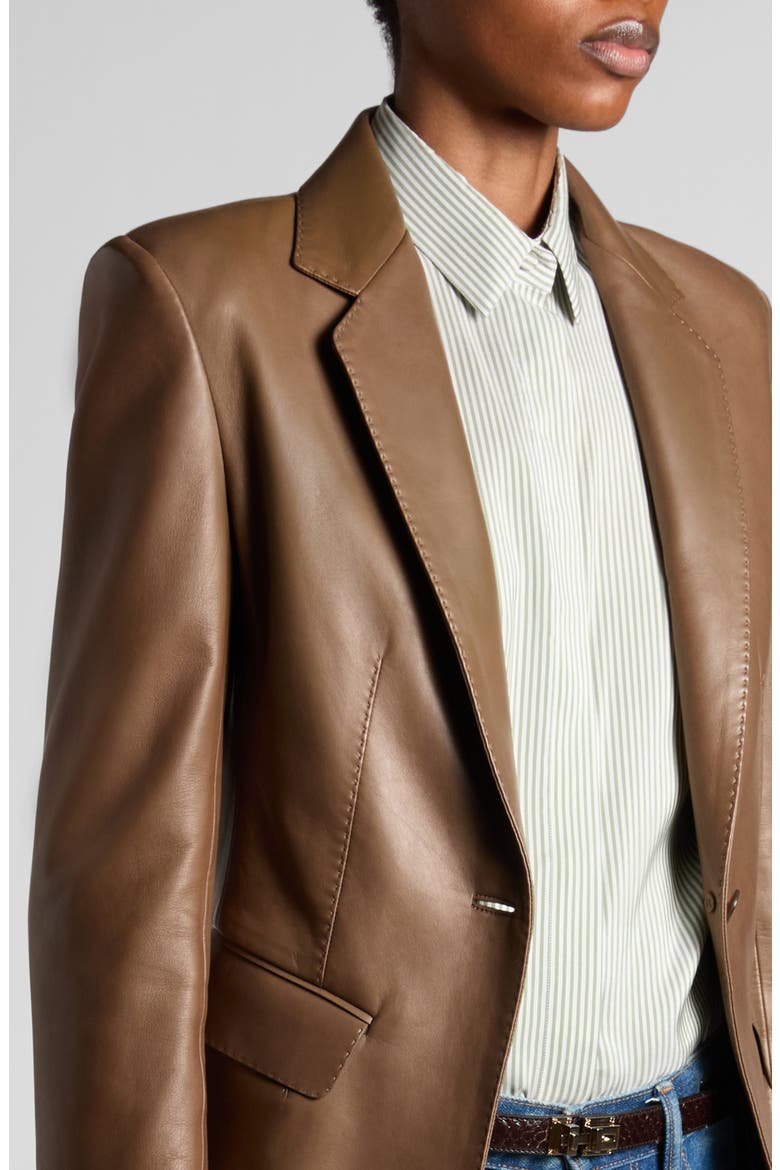 Guanteria Single Breasted Leather Blazer, Alternate, color, TAUPE