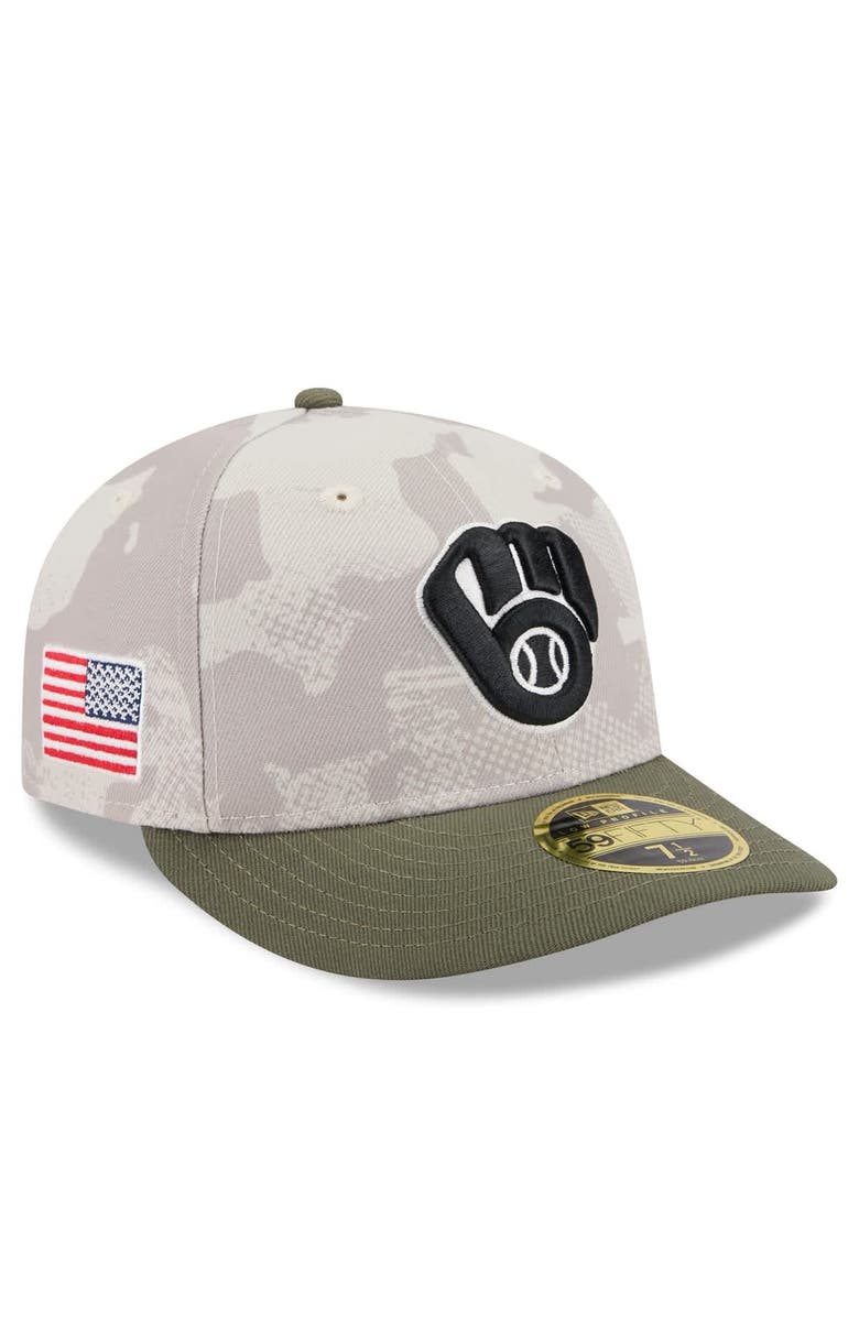 New Era Men's New Era Light Beige/Olive Milwaukee Brewers 2025 Armed Forces Day Low Profile 59FIFTY Fitted Hat, Alternate, color, Light Beige