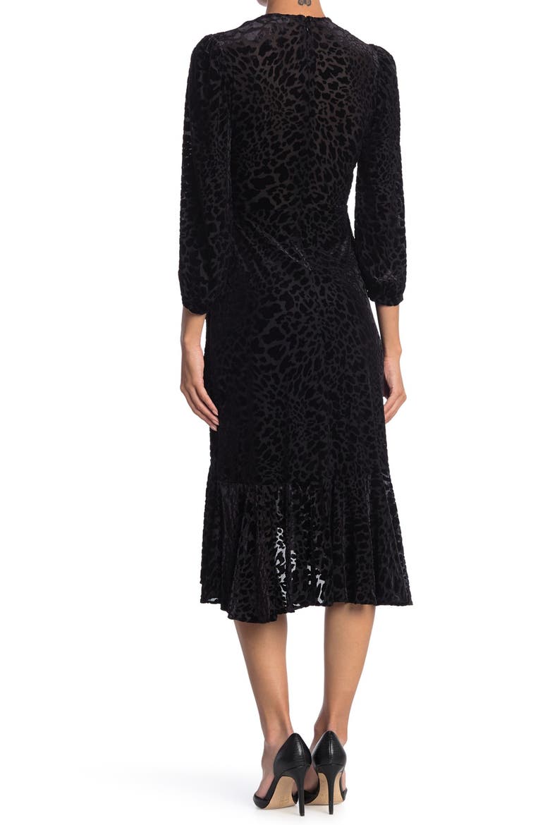 Burnout Velvet Midi Wrap Dress, Alternate, color, BLACK
