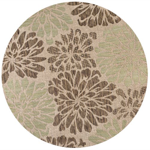 Jonathan Y Zinnia Modern Floral Textured Weave Indoor/outdoor Round Area Rug In Sage/brown