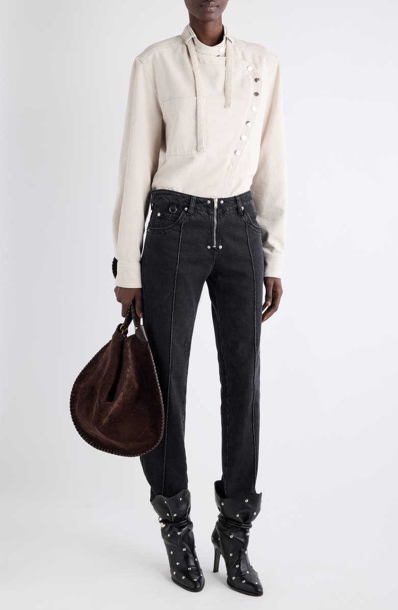 Isabel Marant Tess Cotton Twill Moto Top, Alternate, color, Off White