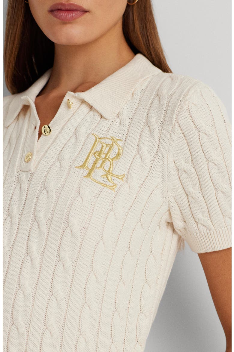 Cable Knit Cotton Polo Sweater, Alternate, color, WINTER CRM
