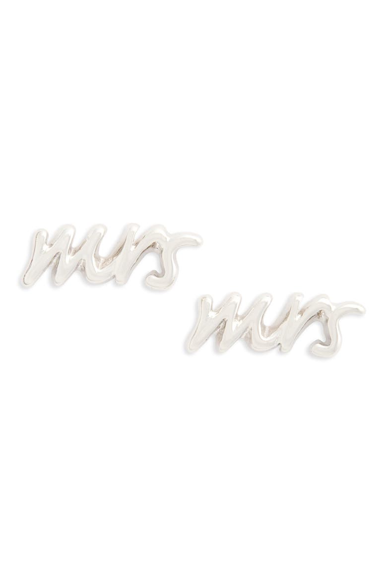 'say yes - mrs' stud earrings, Main, color, SILVER