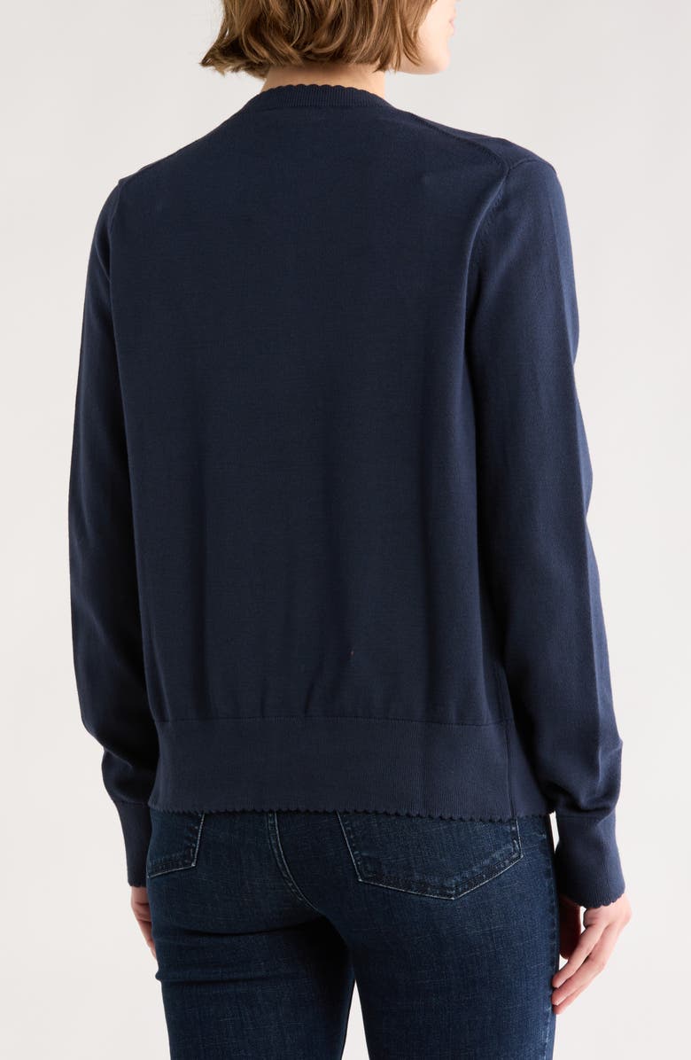 Brooks Brothers Scallop Trim Cotton Cardigan, Alternate, color, Navy Blazer