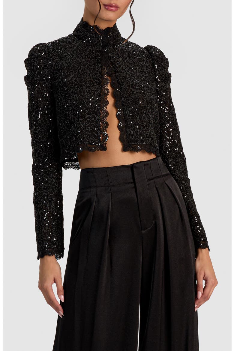 Thomasina Embellished Lace Jacket, Main, color, BLACK