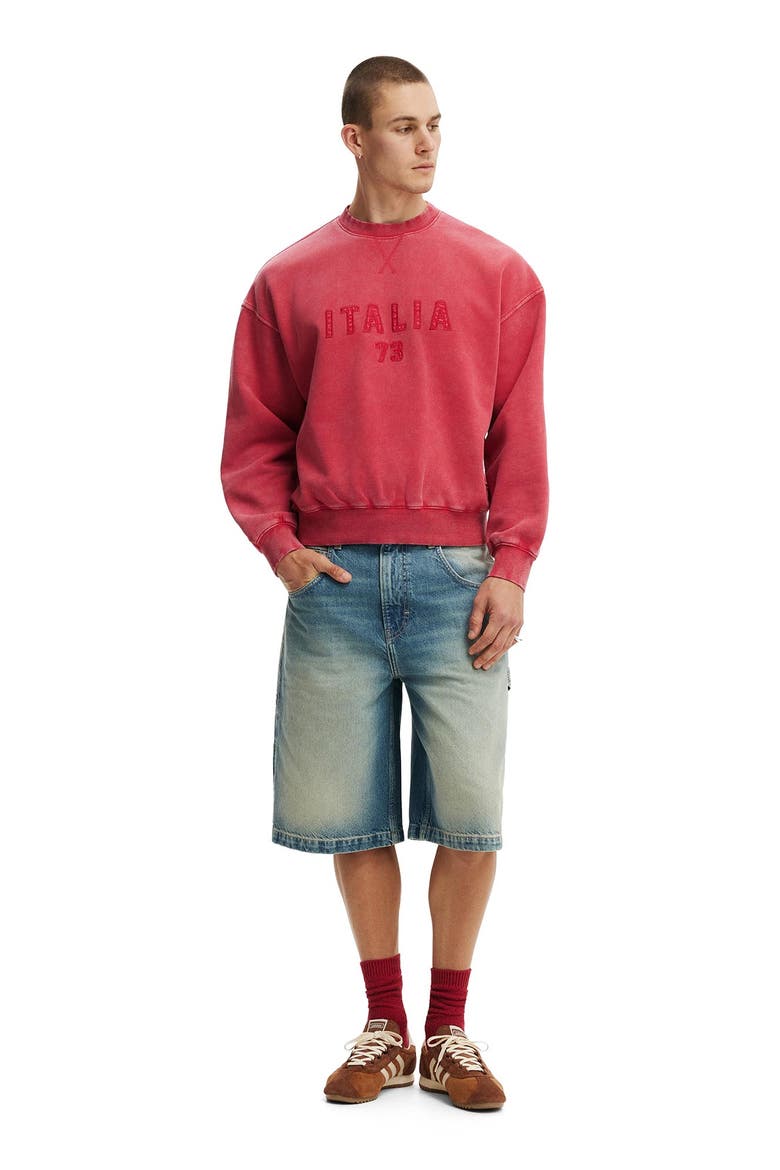 Men's Oversized Graphic Crew Sweater, Alternate, color, Chilli Pepper Wash  Italia