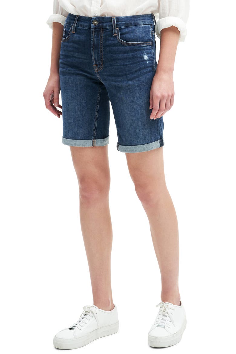 Bermuda Roll Cuff Denim Shorts, Main, color, LINDA