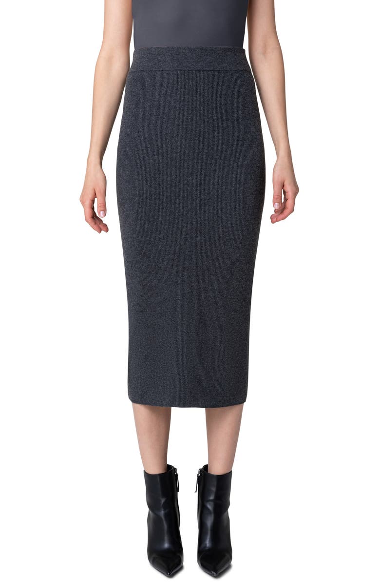 Akris punto Ribbed Virgin Wool & Cashmere Midi Skirt, Main, color, 
