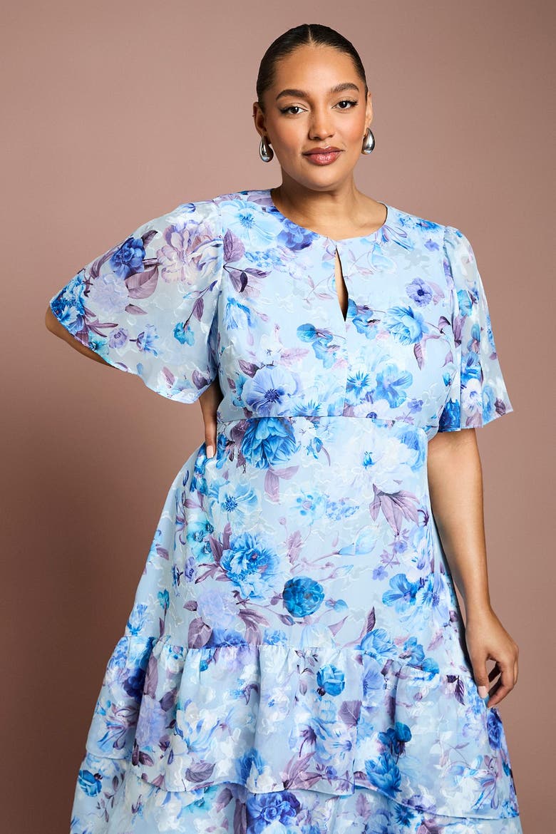 Plus Tiered Midi Dress, Alternate, color, Blue