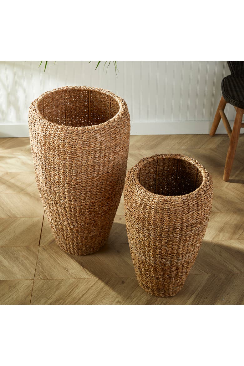 Seagrass Tall Round Decorative Planters, Set of 2, Alternate, color, Brown