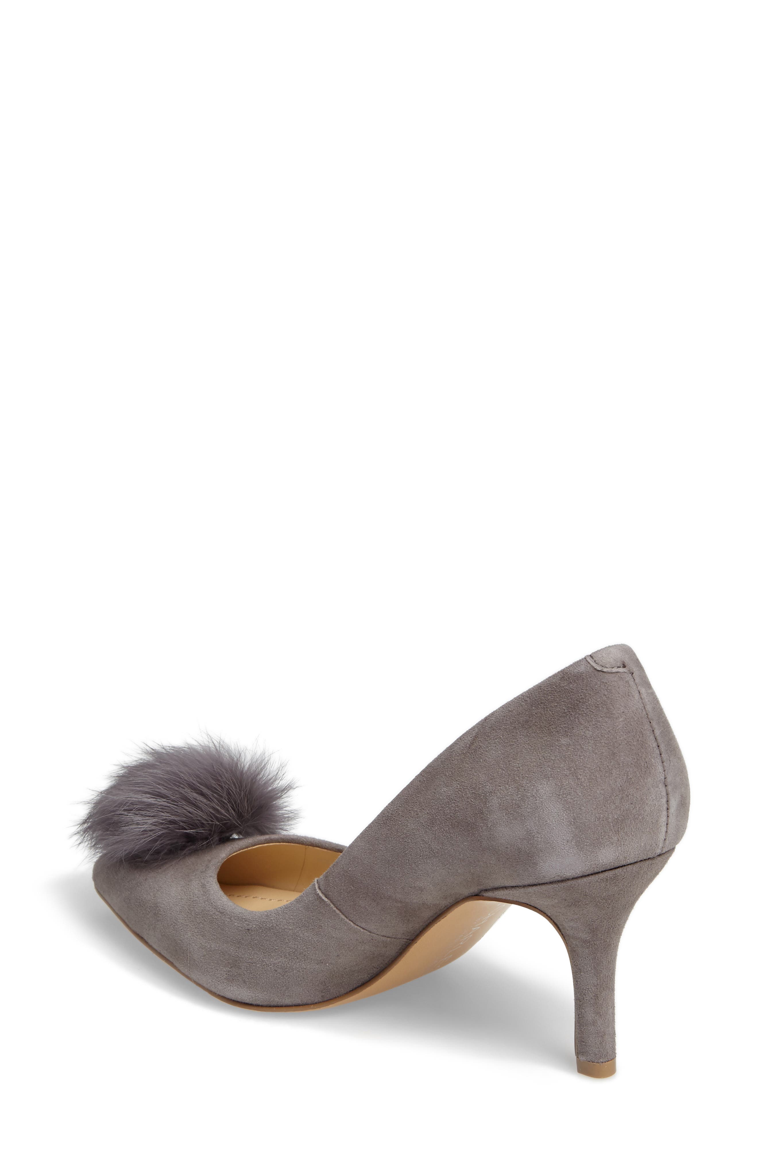 Sadie Genuine Rabbit Fur Pom Pump, Alternate, color, SLATE SUEDE