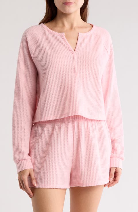 Textured Knit Long Sleeve Shortie Pajamas