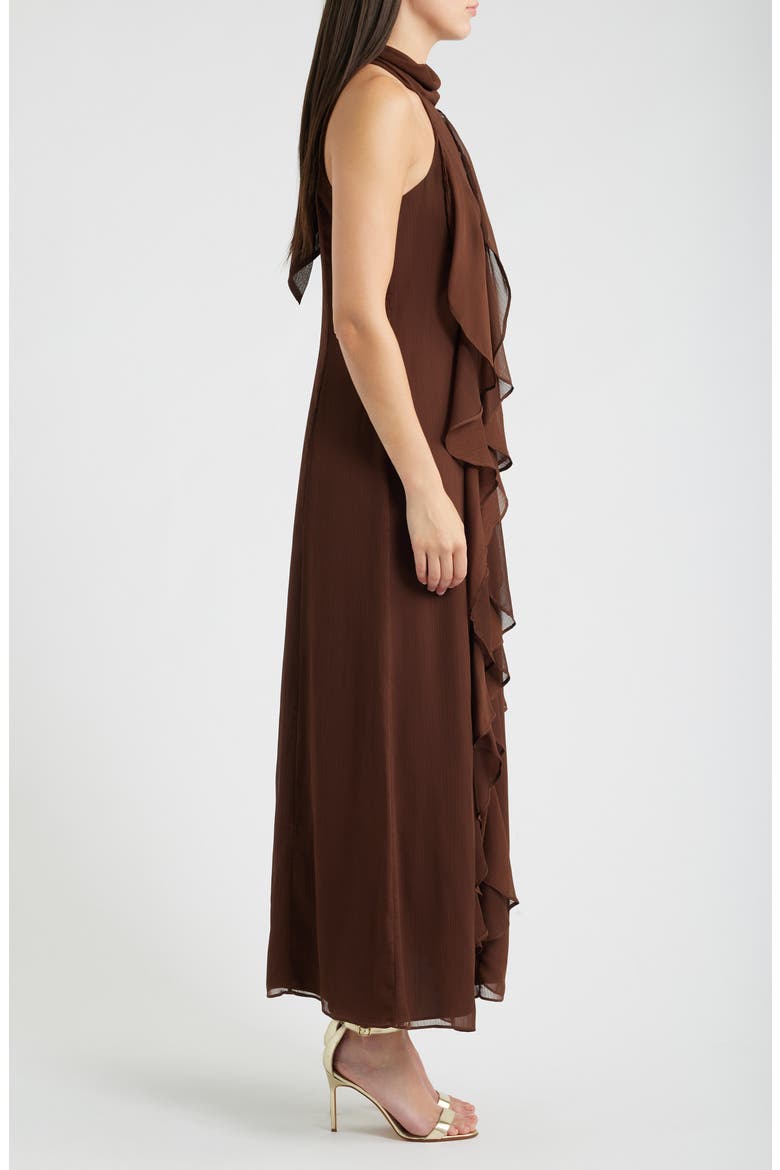 Cascade Ruffle Halter Gown, Alternate, color, CHOCOLATE