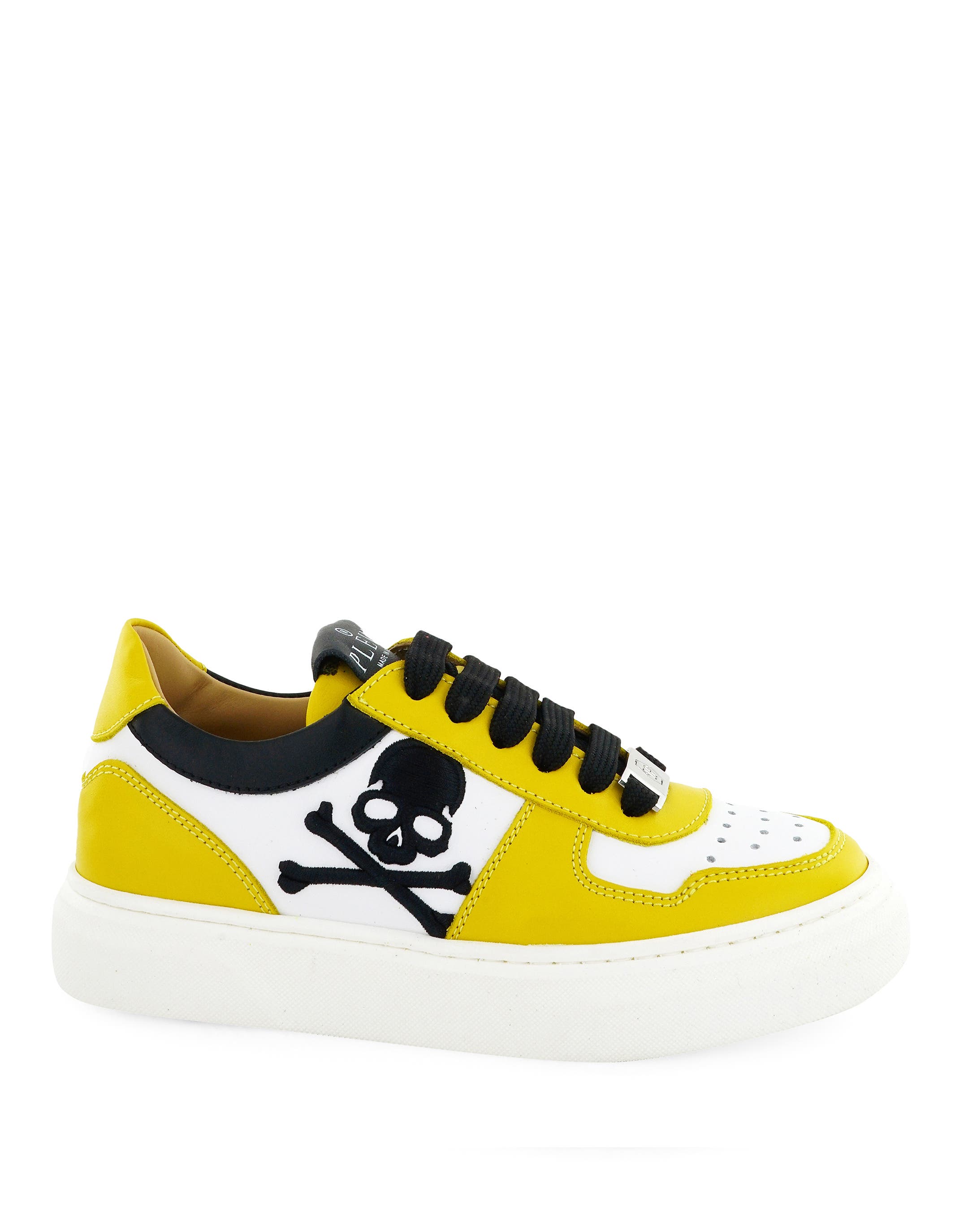 Sneakers Box Sole Lace Embroidery Skull Boy, Main, color, yellow/white