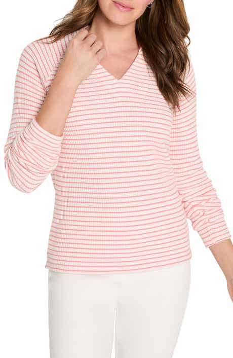 NIC+ZOE Stripe Thermal Split Neck Long Sleeve Top