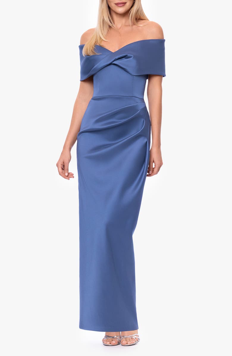 Betsy & Adam Off the Shoulder Mikado Gown, Main, color, Dark Slate