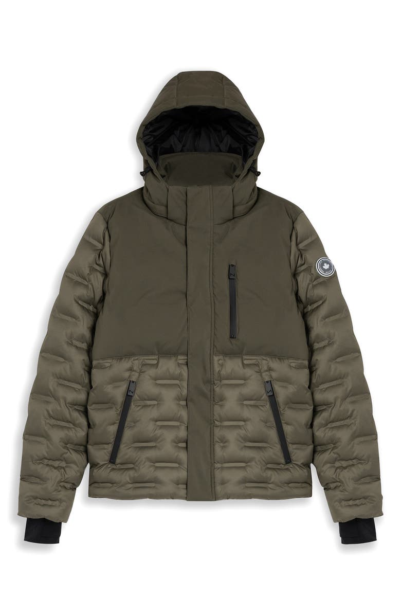 Noize Dawson Mixed Media Hooded Puffer Jacket, Alternate, color, Army