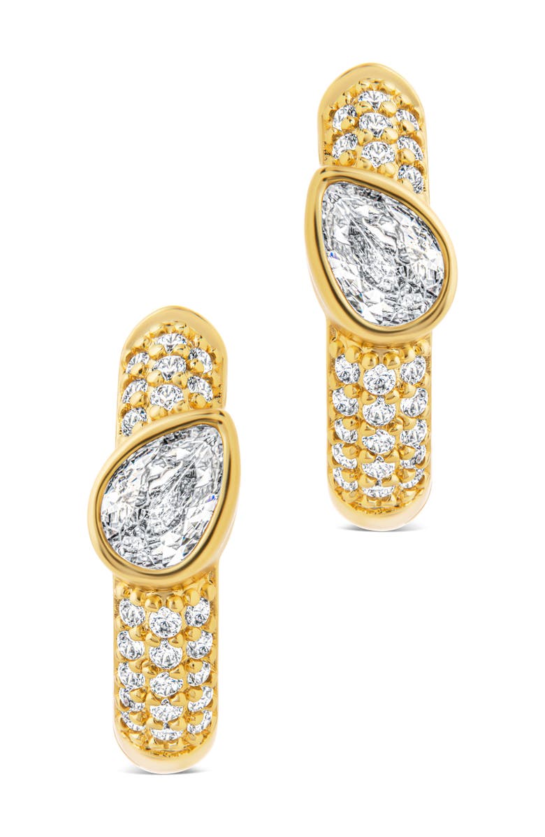 Sterling Forever Daniela Pavé Cubic Zirconia Huggie Hoop Earrings, Alternate, color, Gold