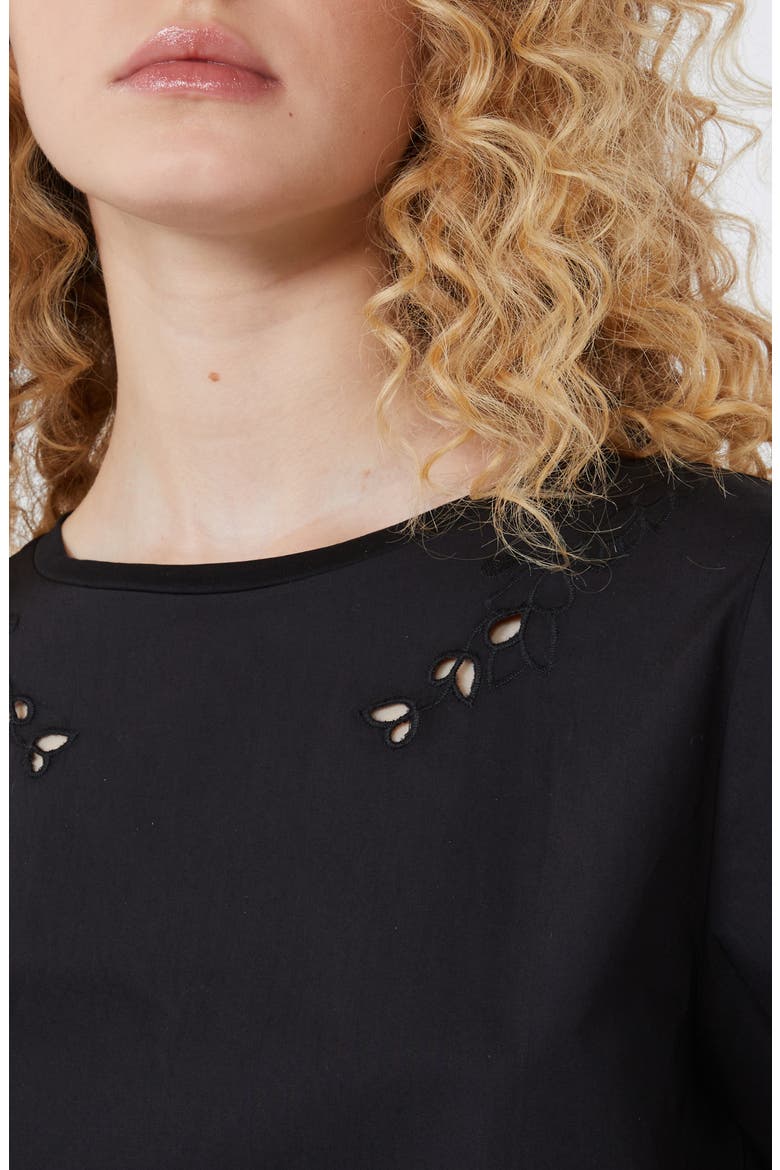 Targa Eyelet Cotton Poplin & Jersey Crop Top, Alternate, color, BLACK