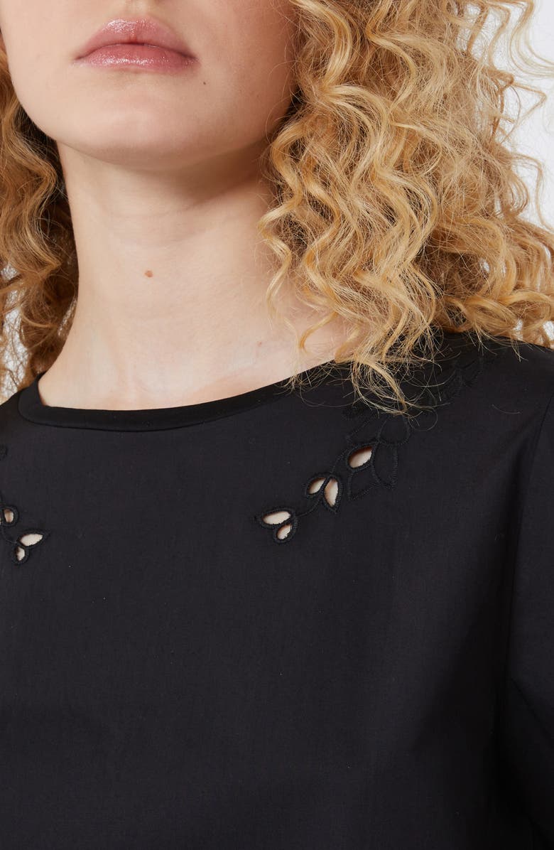 Weekend Max Mara Targa Eyelet Cotton Poplin & Jersey Crop Top, Alternate, color, Black