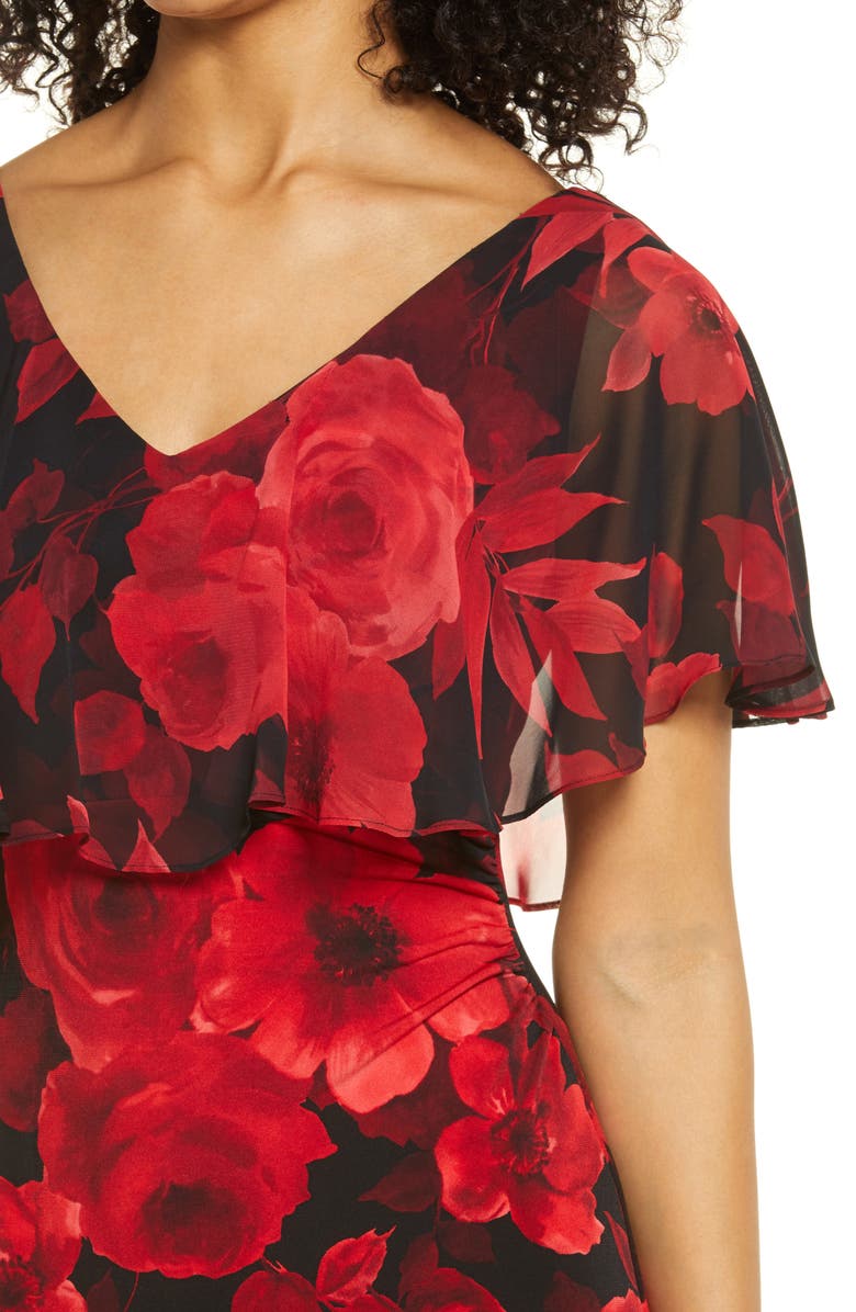 Connected Apparel Mixi Floral Print Cape Sleeve Dress, Alternate, color, 