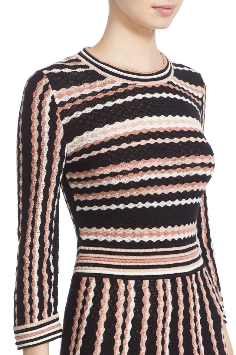 scallop stripe knit dress, Alternate, color, BLACK MULTI