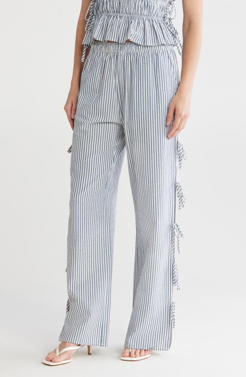 Tie Detail Striped Pants