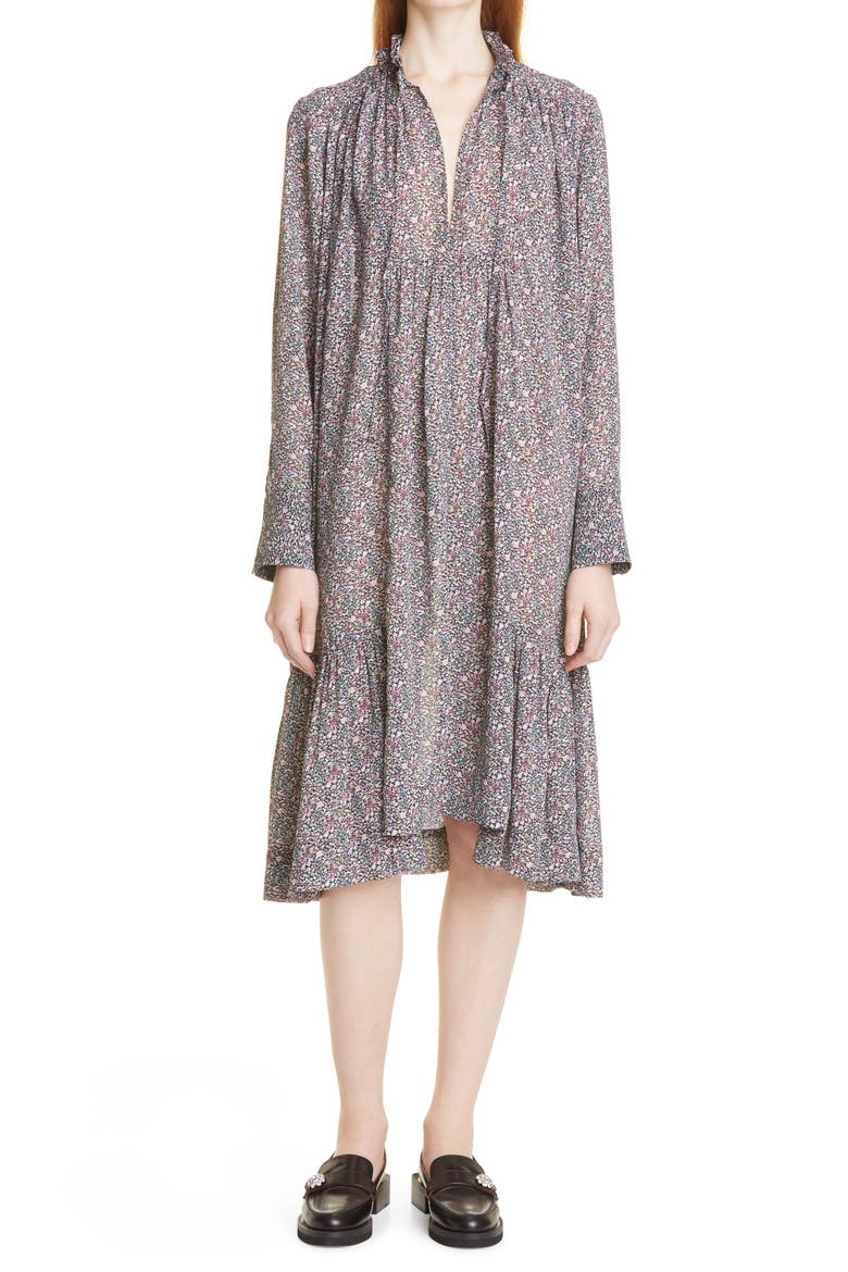 Print Light Crepe Recycled Shift Dress, Main, color, BLACK/ MOONLIGHT MAUVE