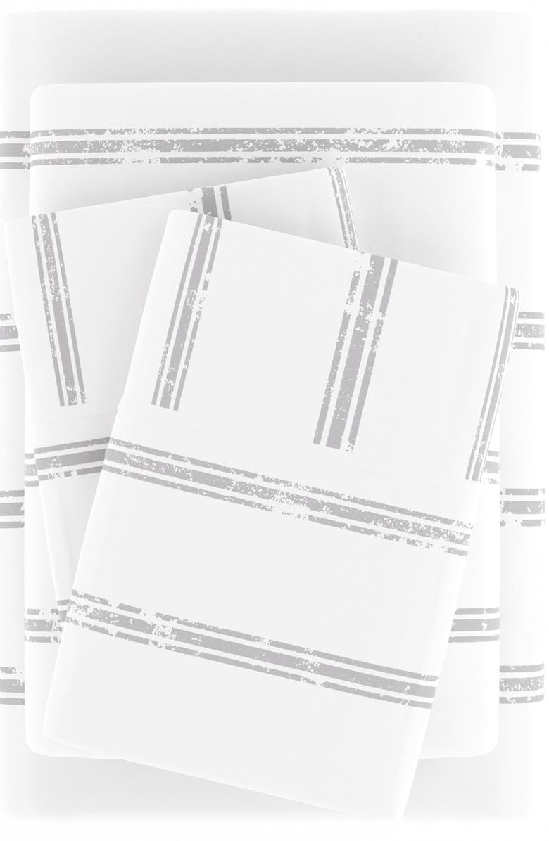 HOMESPUN HOME SPUN Premium Ultra Soft Distressed Line Pattern 4-Piece Bed Sheets Set, Alternate, color, Light Gray