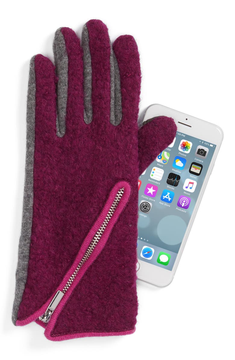 Echo 'Touch - Zip Bouclé' Tech Gloves, Alternate, color, 