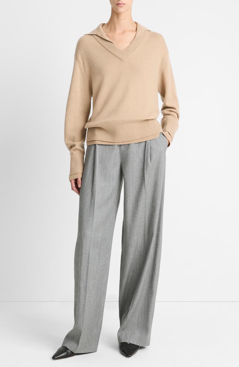 Vince Double Layer Wool & Cashmere Sweater, Alternate, color, Camel