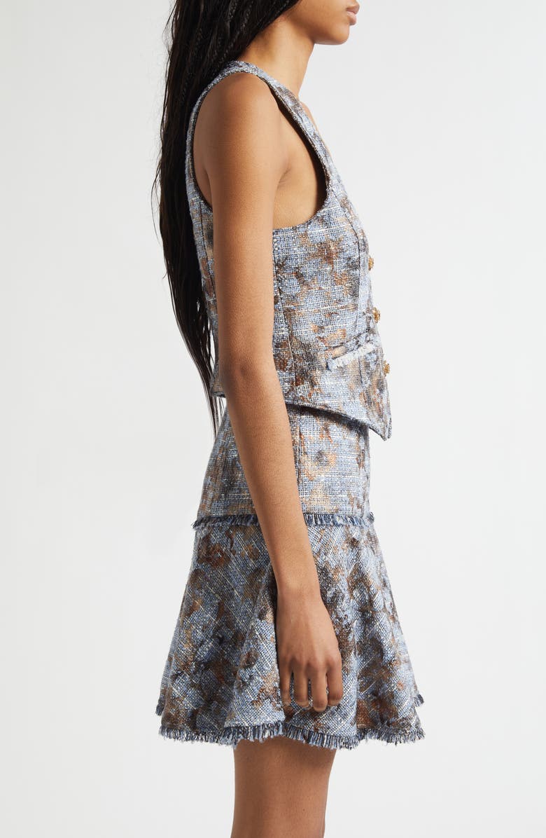 Cinq à Sept Metallic Floral Print Tweed Vest, Alternate, color, Silver Multi