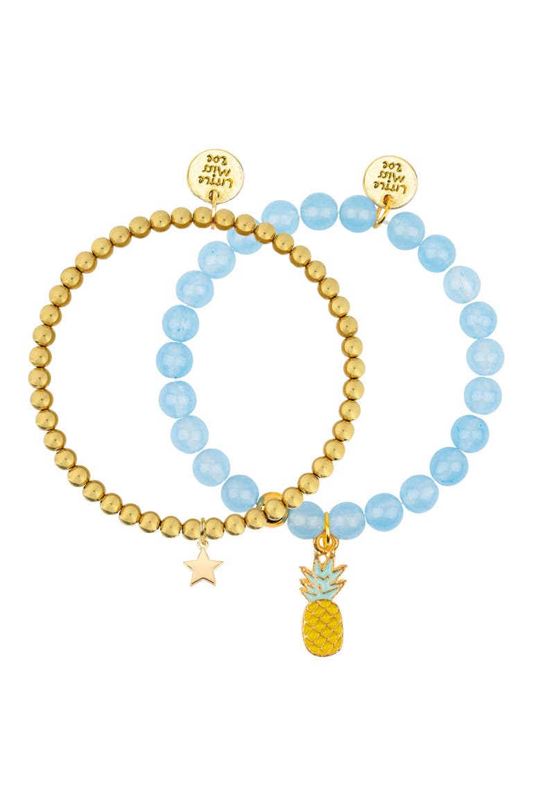 Pineapple Gemstone and Delicate Gold Bracelet Set, Main, color, Blue