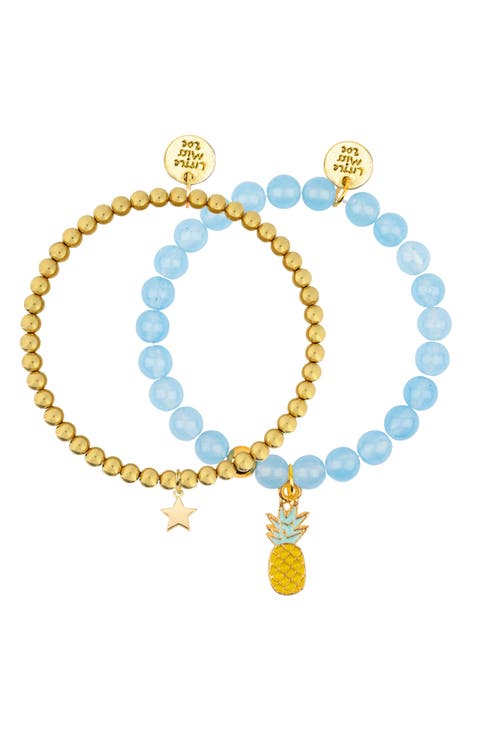 Pineapple Gemstone and Delicate Gold Bracelet Set