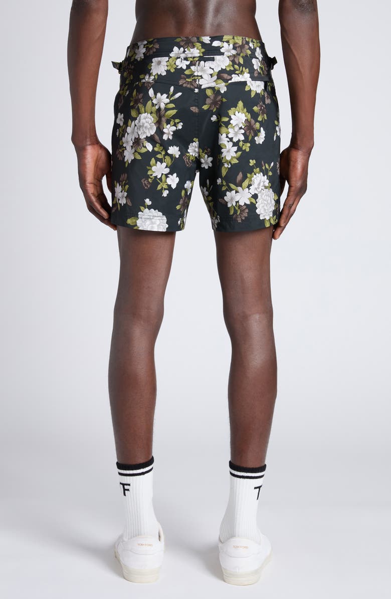 TOM FORD Hendrix Floral Swim Trunks, Alternate, color, Combo White/ Black