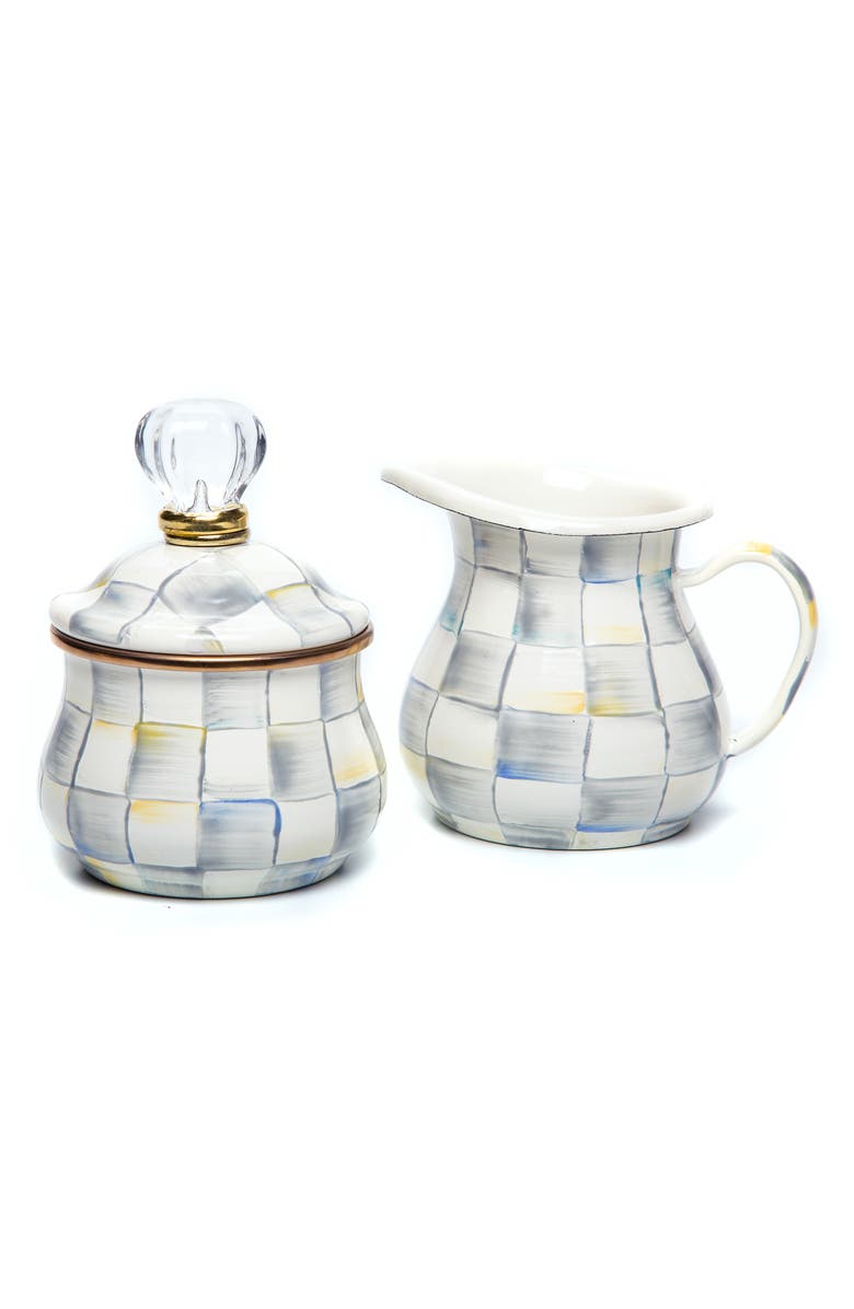 MACKENZIE CHILDS Sterling Check Enameled Steel Creamer & Sugar Set, Main, color, Grey/ White