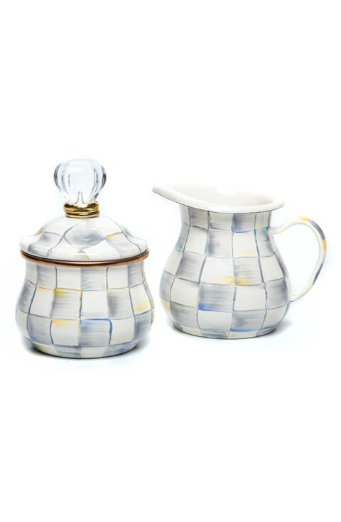 Sterling Check Enameled Steel Creamer & Sugar Set