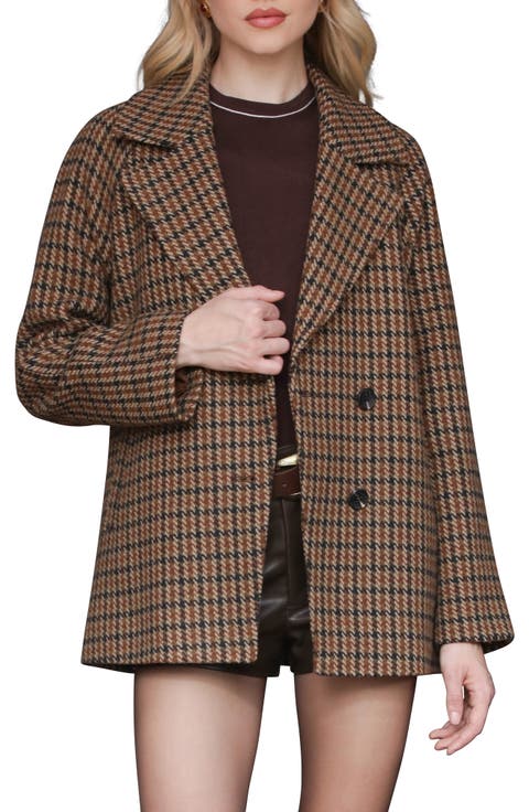 Relaxed Plaid Raglan Double Breasted Short Coat