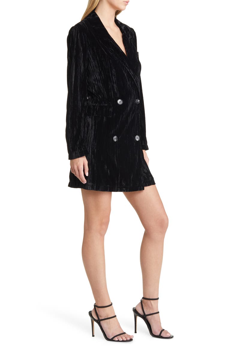 Long Sleeve Crushed Velvet Blazer Dress, Alternate, color, BLACK
