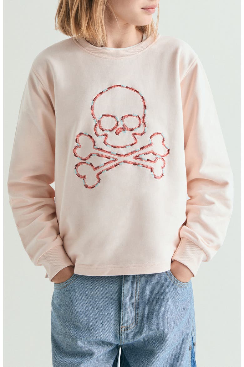 Girl's embroidered sweatshirt with contrast, Main, color, Light Pink